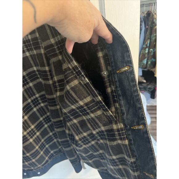 Wrangler Mens Jacket M Tall Blue Denim Brown Corduroy Collar Plaid Lined Western - Picture 5 of 15